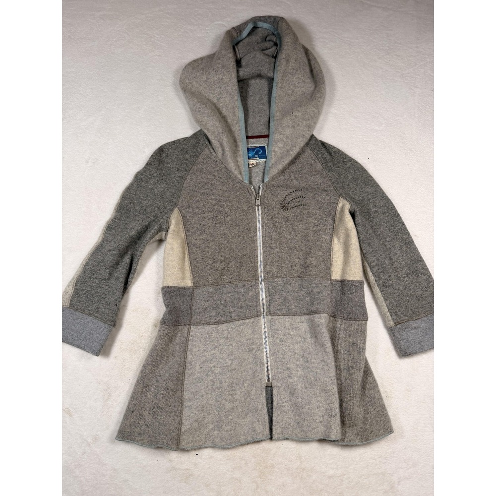 Burning Torch Sweater Womens Small Gray 100% Cashmere Hooded Full Zip Patchwork